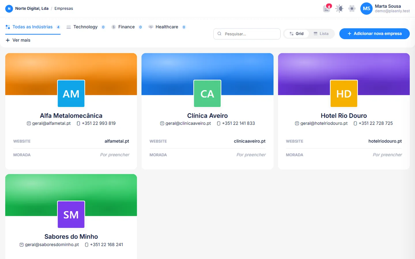 Lista de empresas no CRM